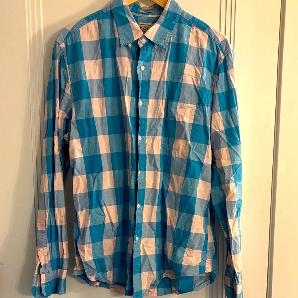 J.Crew Casual Blue and Powder Pink Checkered Men's Shirt